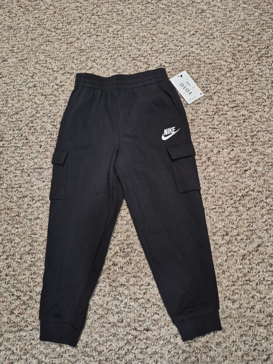 NWT Nike Preschool Club Fleece Cargo Boy's 7 Black Joggers Sweatpants 86L092